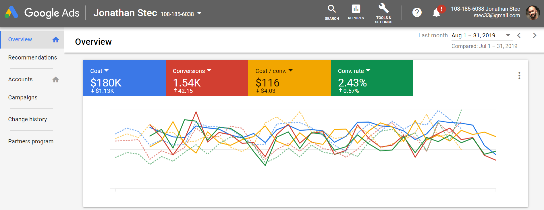 Google Ads dashboard overview showing campaign performance metrics